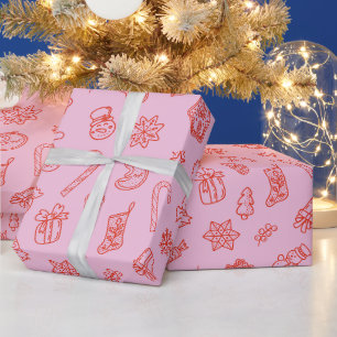 Cadeau Papier à enveloppement rose et rouge de Noël à mai