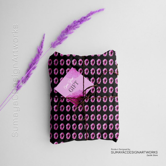 Cadeau Papier à enveloppement rose foncé 1 minimal (Dark Minimal Pink Flower Wrapping-Paper)