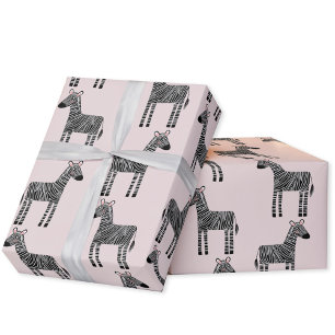 Cadeau Papier à enveloppement rose pâle Zebra