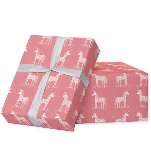 Cadeau Papier à enveloppement rose Unicorne magique