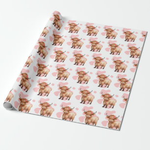 Cadeau Papier à enveloppement rose vache Highland