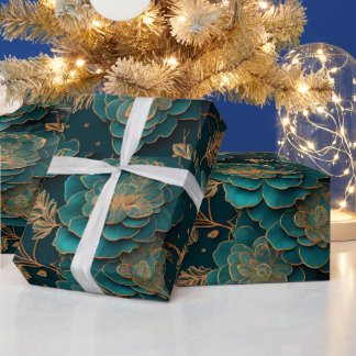 Cadeau Papier à enveloppement turquoise et bronze