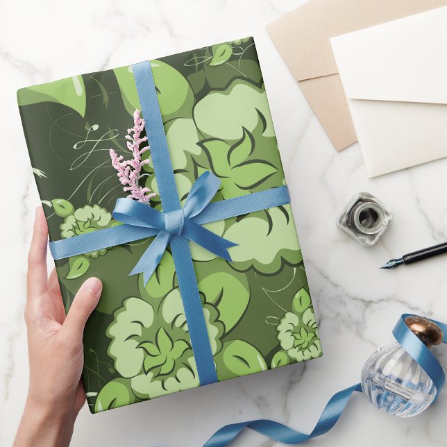 Cadeau Papier à enveloppement vert floral (Créateur téléchargé)