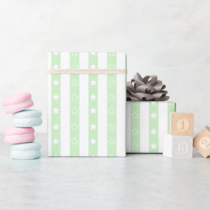 Cadeau Papier à enveloppement vert Motif Étoile rayé
