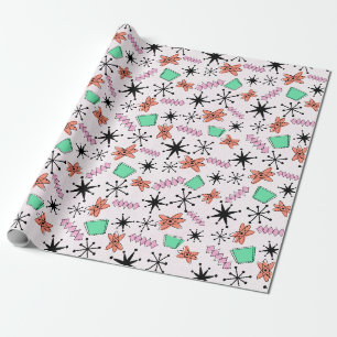 Cadeau Papier à enveloppement vert rose orange rétro atom