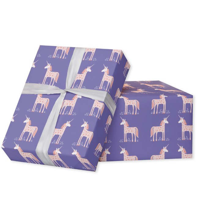 Cadeau Papier à enveloppement violet à licorne magique (Purple magical unicorn pattern gift wrapping paper roll)