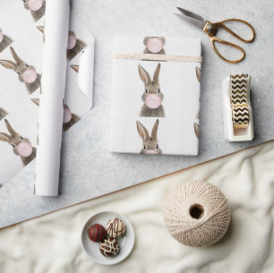 Cadeau Papier à envelopper à bulle rose de lapin