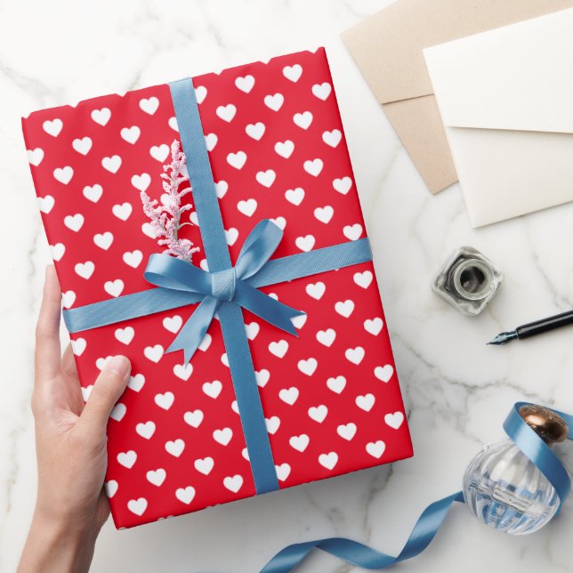 Cadeau Papier à envelopper à motifs blanc sur les Coeurs  (Cadeaux)