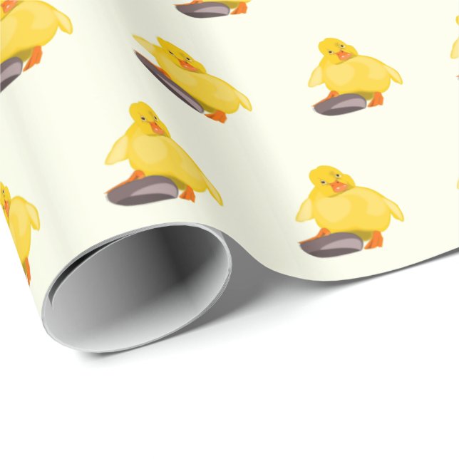 Cadeau Papier à envelopper amusant avec des canards jaune (Coin rond)