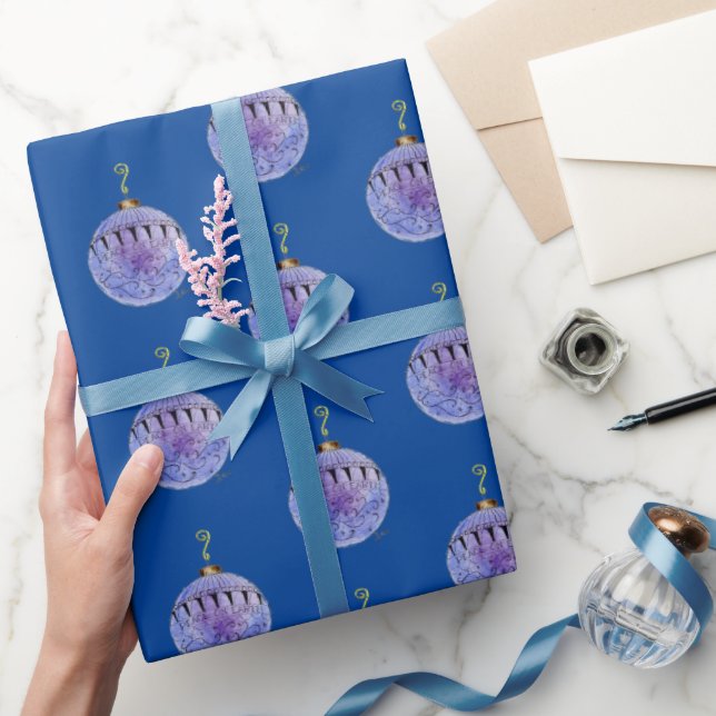 Cadeau Papier à envelopper - Arbre ornemental sur Bleu fo (Cadeaux)