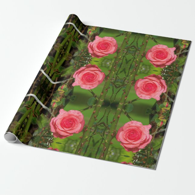 Cadeau Papier à envelopper avec des roses roses roses (Déroulé)