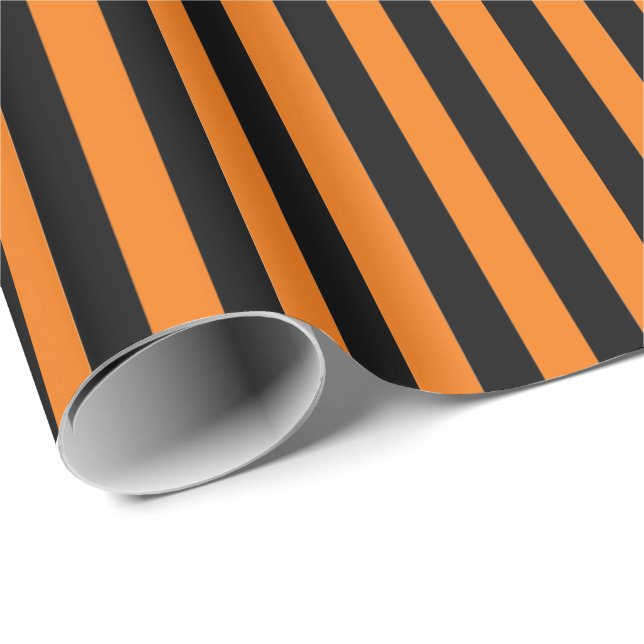 Cadeau Papier à envelopper - Bandes noires et orange (Coin rond)