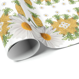 Cadeau Papier à envelopper brillant Ananas marais blanc