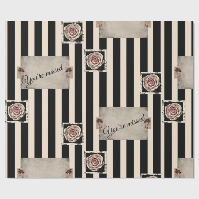 Cadeau Papier à envelopper brillant Bande beige Vous avez (Plat)