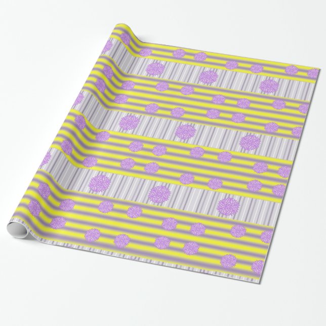 Cadeau Papier à envelopper brillant, bande violet jaune (Déroulé)