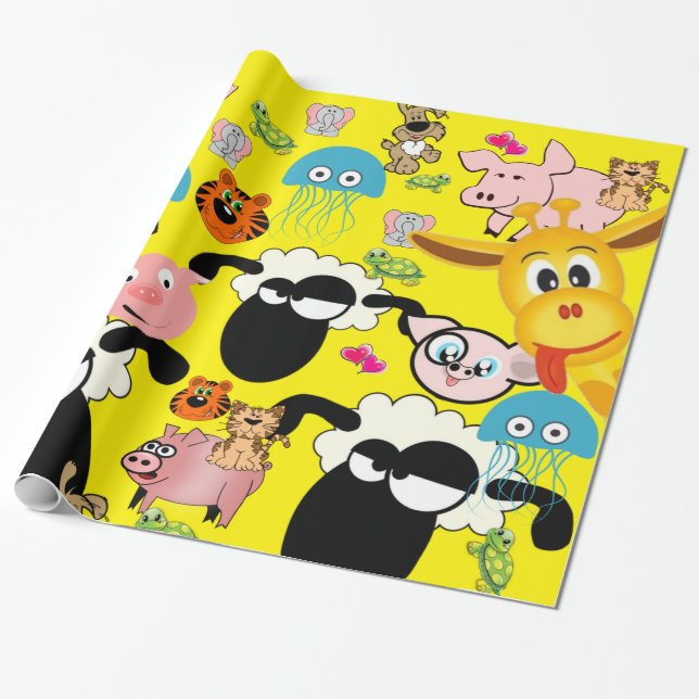 Cadeau Papier à envelopper brillant, Chiens de Giraffe Ch (Déroulé)