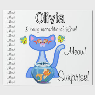 Cadeau Papier à envelopper brillant, Feline Cat Surprise