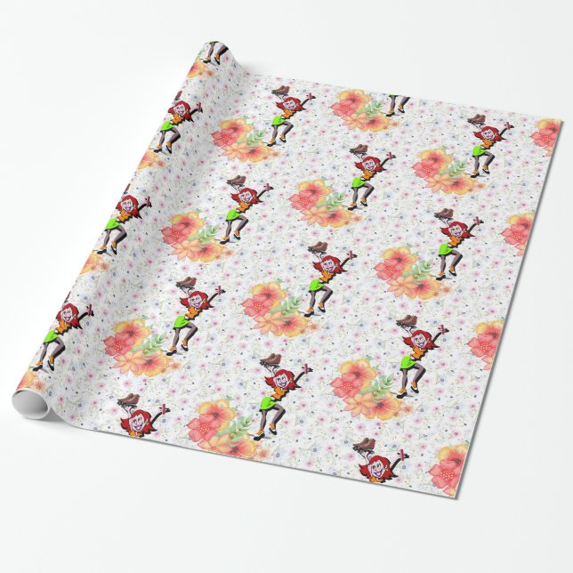 Cadeau Papier à envelopper brillant, fille de patinage Fl (Déroulé)