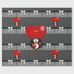 Cadeau Papier à envelopper brillant Pingouin Aimer Noir