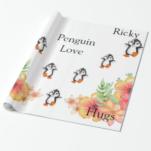 Cadeau Papier à envelopper brillant, Pingouin Love Floral