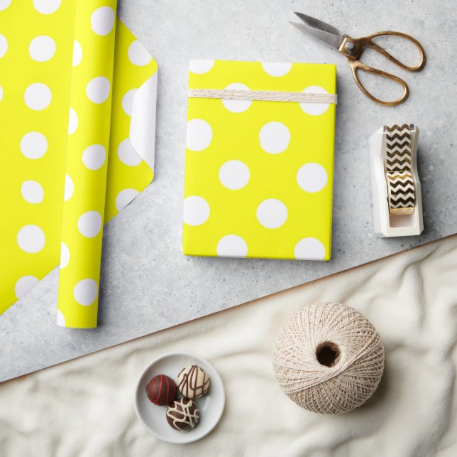 Cadeau Papier à envelopper brillant Pot Polka jaune et bl (Artisanat)
