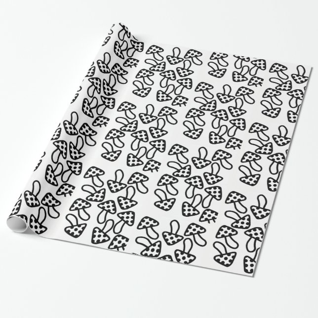 Cadeau Papier à envelopper Champignons noir et blanc (Déroulé)