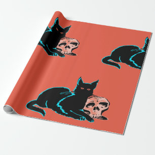 Cadeau Papier à envelopper CHAT NOIR ANIMÉ AVEC SKULL