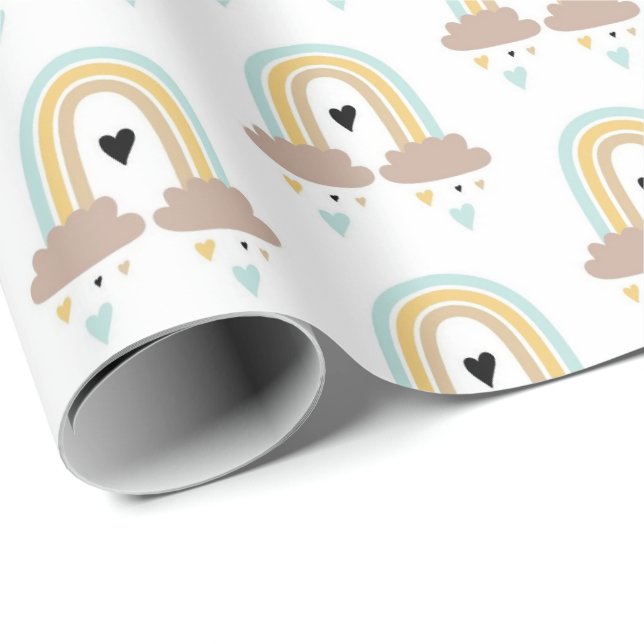 Cadeau Papier à envelopper - Coeurs nuages arc-en-ciel (Coin rond)