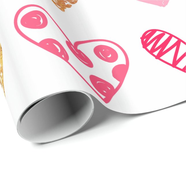 Cadeau Papier à envelopper - Coeurs rose et or (Coin rond)