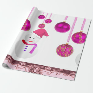 Cadeau Papier à envelopper de Noël Boules roses Snowman