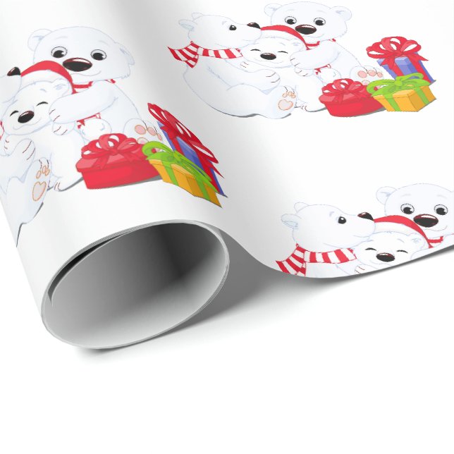 Cadeau Papier à envelopper de Noël Ours polaires (Coin rond)