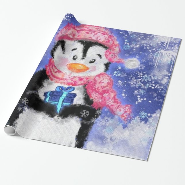 Cadeau Papier à envelopper de Noël Petit pingouin avec ca (Déroulé)