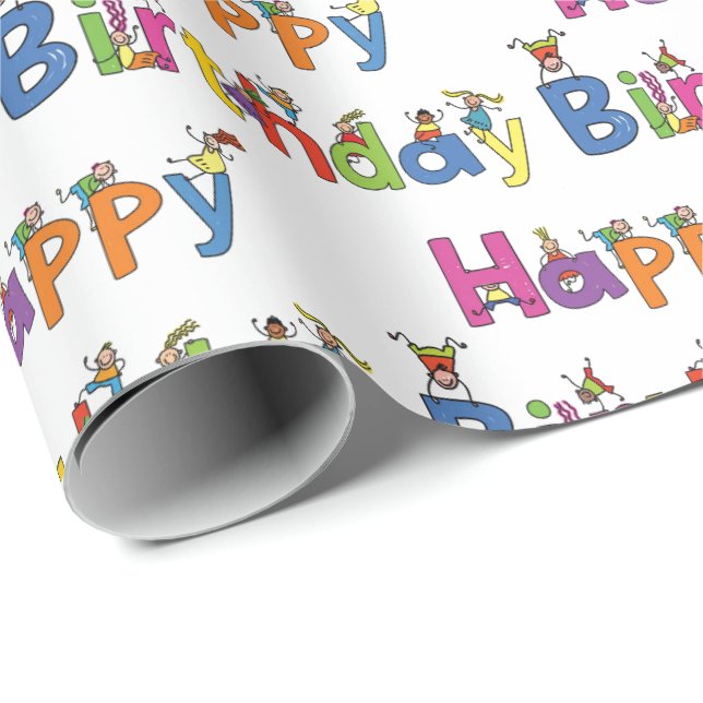 Cadeau Papier à envelopper - Enfants fous Joyeux annivers (Coin rond)