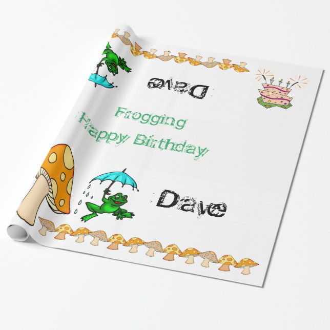 Cadeau Papier à envelopper Frogging Champignons Joyeux an (Déroulé)