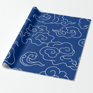 Cadeau Papier à envelopper JAPONAIS NUAGE MOTIF BLEU