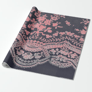 Cadeau Papier à envelopper LACE NOIR ET ROSE ANTIQUE