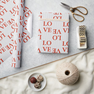 Cadeau Papier à envelopper - LOVE Red Stripes Grey