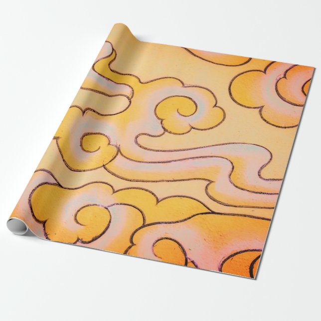 Cadeau Papier à envelopper MOTIF JAPONAIS NUAGE EN ORANGE (Déroulé)