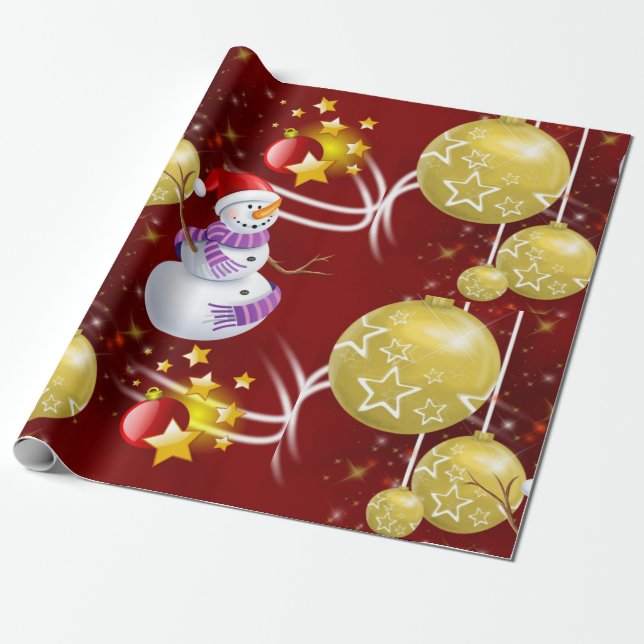 Cadeau Papier à envelopper Noël Boules d'or Snowman (Déroulé)