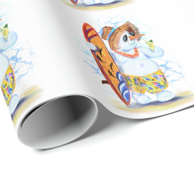 Cadeau Papier à envelopper Noël Funny Snowman Surfer (Coin rond)