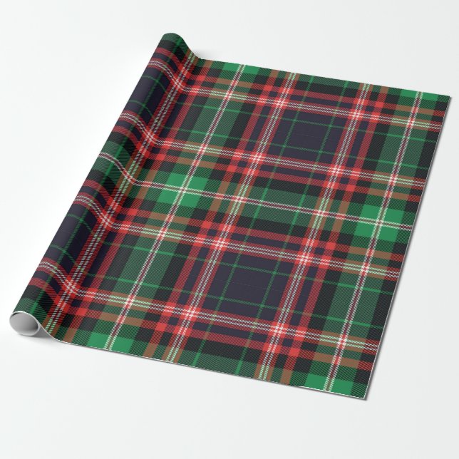 Cadeau Papier à envelopper Noël Vacances Vert Rouge Plaid (Déroulé)
