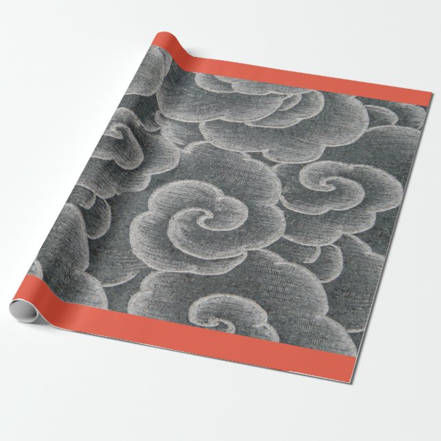 Cadeau Papier à envelopper NUAGES JAPONAIS GRAY AVEC ORAN (Déroulé)