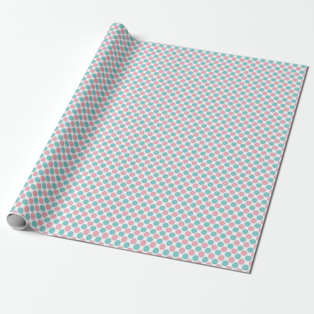 Cadeau Papier à envelopper pois rétro rose et aqua (Déroulé)