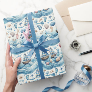 Cadeau Papier à envelopper pour bébé à thème marin
