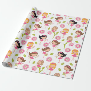 Cadeau Papier à envelopper pour filles à fleurs roses mig
