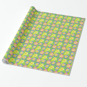 Cadeau Papier à envelopper : rose, bleu, jaune Primroses