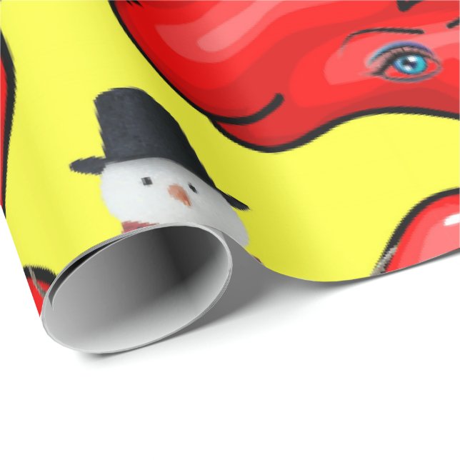 Cadeau Papier à envelopper rouge de Noël jaune (Coin rond)
