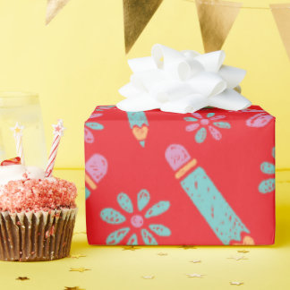 Cadeau Papier à envelopper rouge sans soudure Amour et Fl