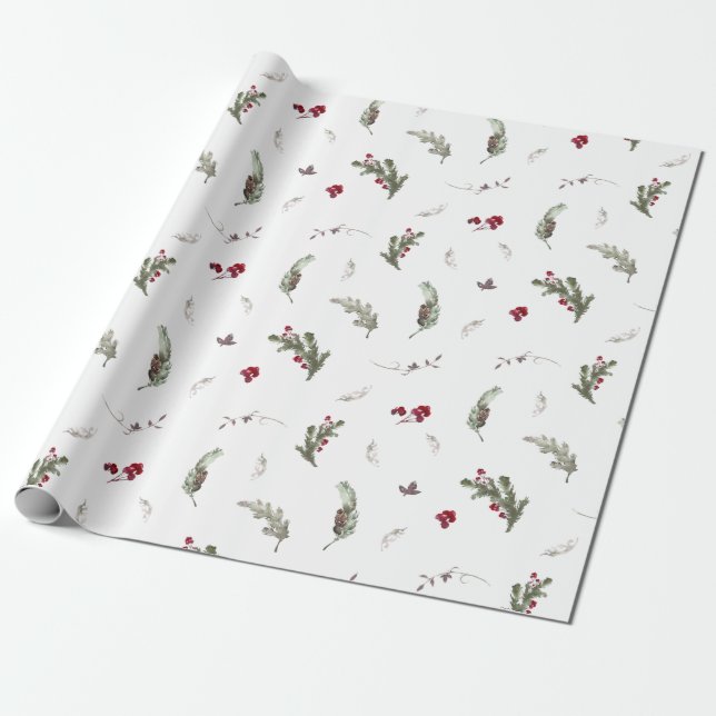 Cadeau Papier à envelopper Rouge Vert aquarelle Noël (Déroulé)