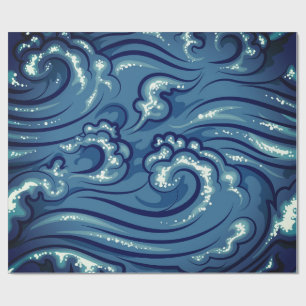 Cadeau Papier à envelopper VAGUES JAPONAISES EN BLEU